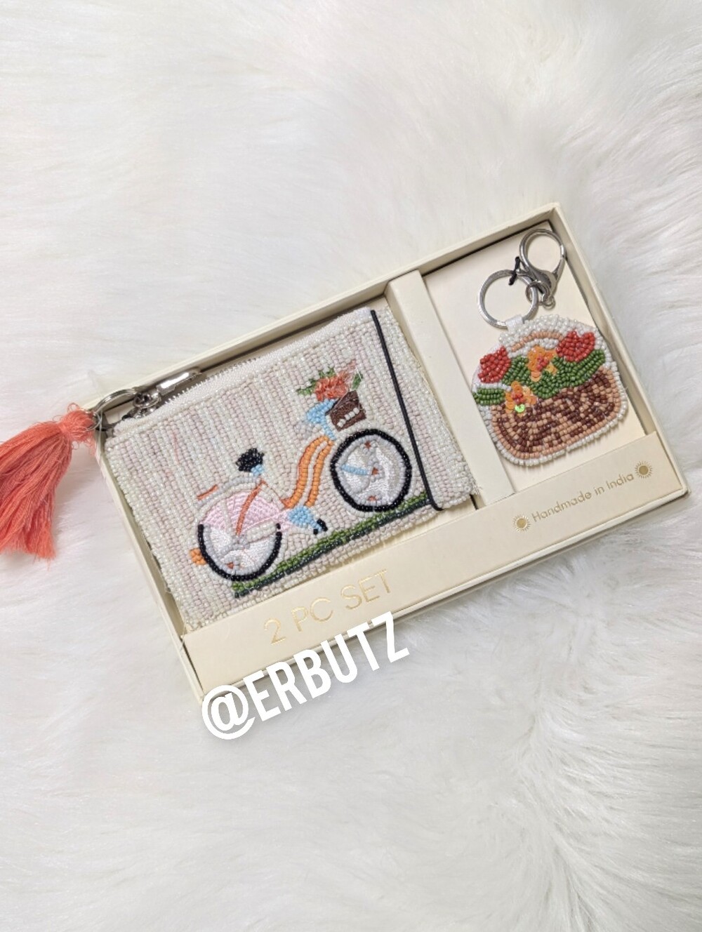 SOL and MER 2 Pc Beaded Bike & Basket Motif Pouch and Keychain Boxed Set 🧺